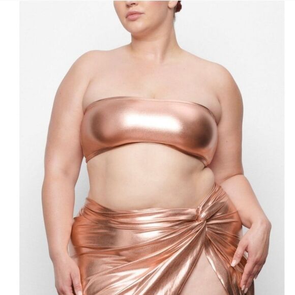 Steve Madden Other - SKIMS Liquid Shine Metallic Swim Bandeau Bikini Top champagne Size 4X